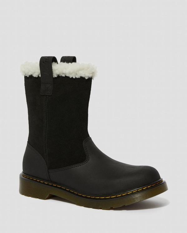 Dr Martens Dětské Kotníkové Boty Youth Fur-lined Juney Černé, CZ-459123